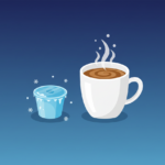 Illustration of a coffee capsule and mug representing flash-frozen specialty coffee