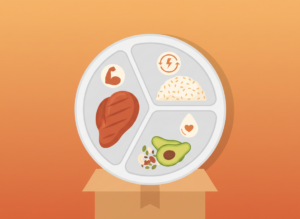 Illustration of a portioned meal plate representing macro-based meal delivery